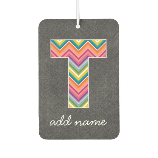 Monogram Letter T - Chalkboard and Bright Chevrons Autolufterfrischer (Vorderseite)
