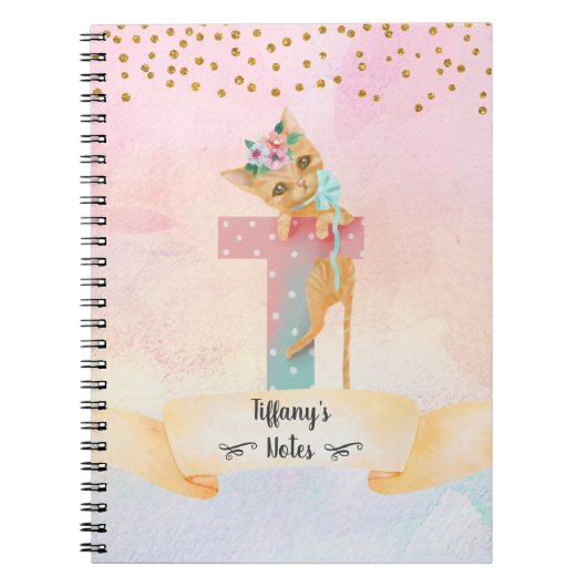 Monogram Letter T Kitten Girl Homeschool Study Notizblock (Vorderseite)