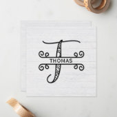 Monogram Letter T mit Familienname Mitteilungskarte (Vorderseite/Rückseite Beispiel)