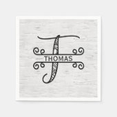 Monogram Letter T mit Familienname Serviette (Vorderseite)