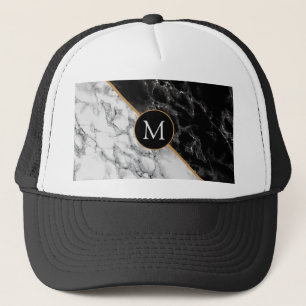 Monogram Letter Trucker Hat Schwarz-weißen Marmor Truckerkappe