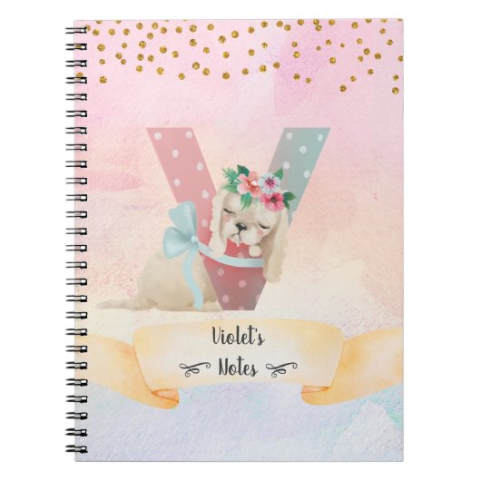 Monogram Letter V Baby Dog Homeschool Girl Notizblock (Vorderseite)