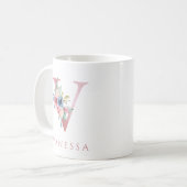 Monogram Letter V Floral Watercolor Coffee Tasse (Vorderseite Links)