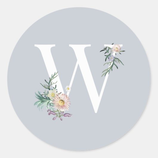 Monogram Letter W Floral Custom Wedding Runder Aufkleber (Vorderseite)