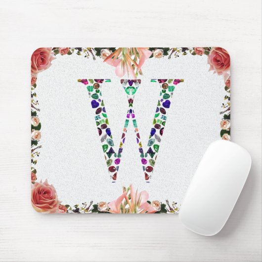 Monogram Letter W - Gemstone Initial Design Mousepad (Mit Mouse)