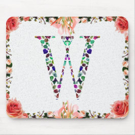 Monogram Letter W - Gemstone Initial Design Mousepad