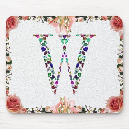Monogram Letter W - Gemstone Initial Design Mousepad (Vorne)