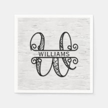 Monogram Letter W mit Familienname