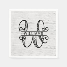 Monogram Letter W mit Familienname Serviette