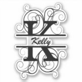 Monogram letter with swirls ; space for your name aufkleber (Vorderseite)