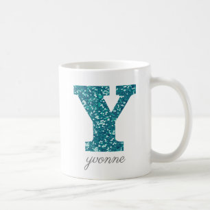 Monogram Letter Y Blue Glitzer Tasse