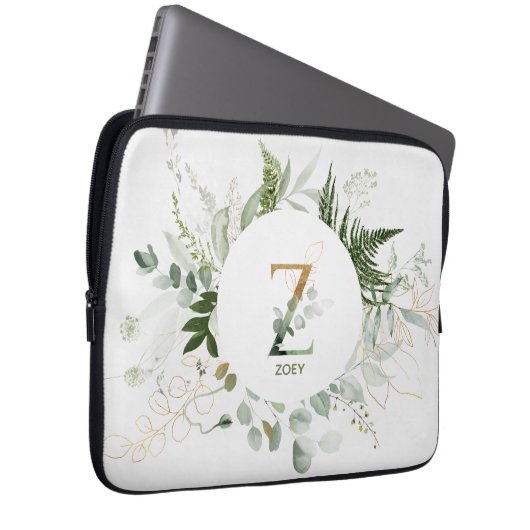 Monogram Letter Z Foliage Wreath Laptop Sleeve (Vorne Rechts)