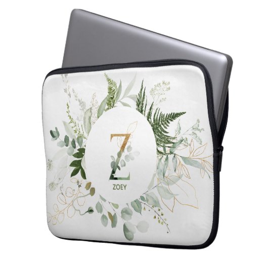 Monogram Letter Z Foliage Wreath Laptop Sleeve (Vorderseite Links)