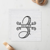 Monogram Letter Z mit Familienname-Note-Karte Mitteilungskarte (Vorderseite/Rückseite Beispiel)
