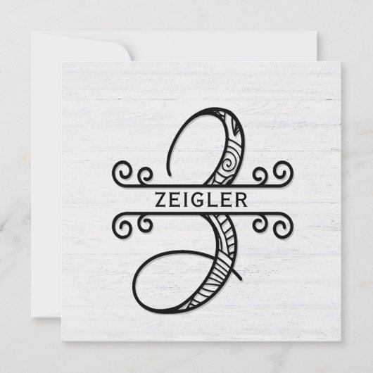 Monogram Letter Z mit Familienname-Note-Karte Mitteilungskarte (Vorderseite)