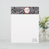 Monogram Letterhead Black und Gray Paisley Briefkopf (Stehend Vorderseite)