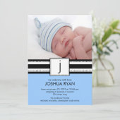Monogram LetterJ Baby FOTO Geburtsankündigung Ankündigung (Stehend Vorderseite)