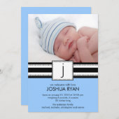 Monogram LetterJ Baby FOTO Geburtsankündigung Ankündigung (Vorne/Hinten)