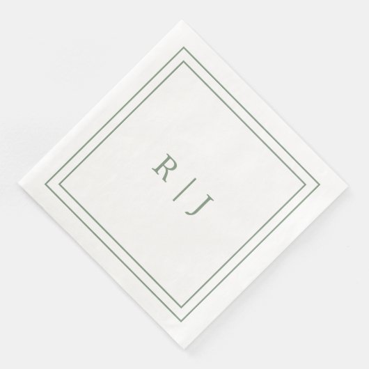 Monogram Letters Initial Sage Green Simple Wedding Serviette (Ecke)