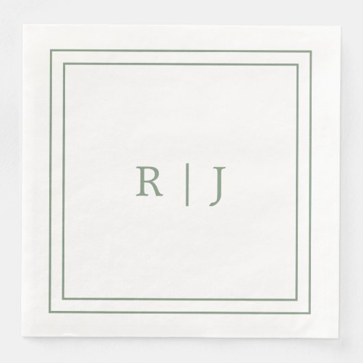 Monogram Letters Initial Sage Green Simple Wedding Serviette (Vorderseite)