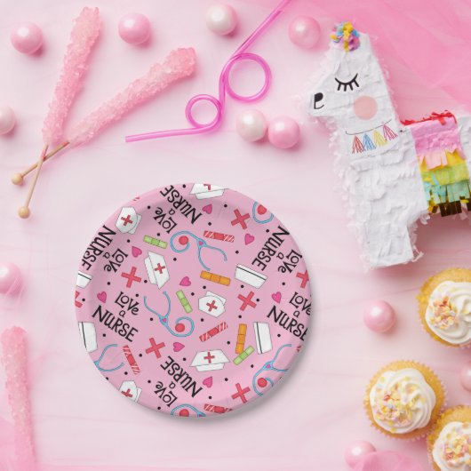 Monogram Liebe A Nursy Whimsy Art Pink Pappteller (Party)