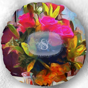 Monogram-Liebe-Blume PM0001 Rundes Kissen