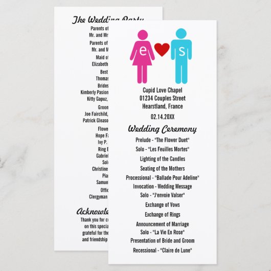 Monogram Liebe Couple Weddingprogramme Programm (Vorne/Hinten)