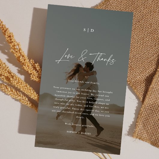 Monogram-Liebe & Danke-Hochzeitungs-Foto-Overlay Platzkarte