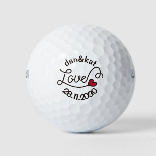 Monogram Liebe Moderne Typografie Art Rotes Herz Golfball (Vorderseite)