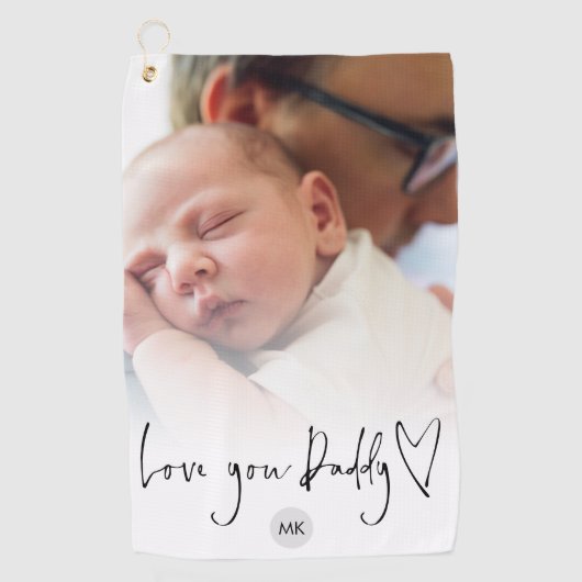 Monogram Liebe You Daddy Script Heart Foto Overlay Golfhandtuch (Vorderseite)