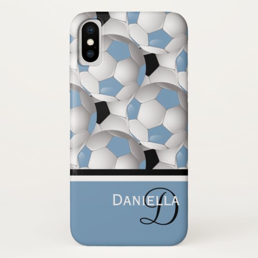 Monogram Light Blue Black Soccer Ball-Muster Case-Mate iPhone Hülle (Rückseite)