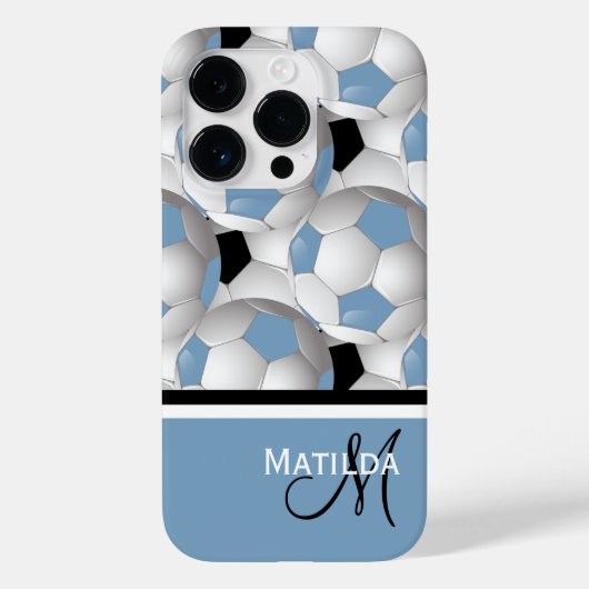Monogram Light Blue Black Soccer Ball Pattern Case-Mate iPhone Hülle (Rückseite)