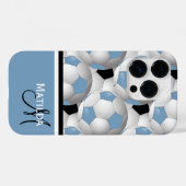 Monogram Light Blue Black Soccer Ball Pattern Case-Mate iPhone Hülle (Rückseite (Horizontal))