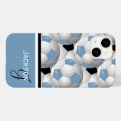 Monogram Light Blue Black Soccer Ball Pattern Case-Mate iPhone Hülle (Rückseite (Horizontal))