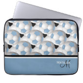 Monogram Light Blue Black Soccer Ball Pattern Laptopschutzhülle (Vorderseite)