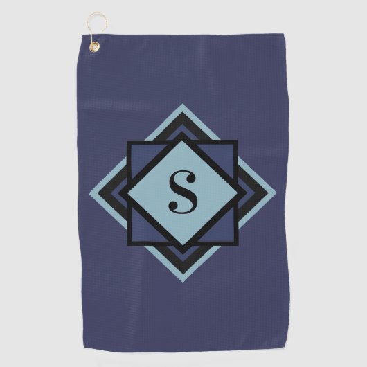 Monogram Light Blue Navy Blue Diamond Golfhandtuch (Vorderseite)