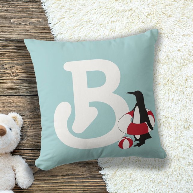 Monogram Light Blue Niedlich Pinguin Kids Kissen (Von Creator hochgeladen)