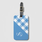 Monogram Light Blue White Buffalo Karo Geometric Gepäckanhänger (Vorderseite Vertikal)
