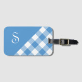 Monogram Light Blue White Buffalo Karo Geometric Gepäckanhänger (Vorderseite (Horizontal))