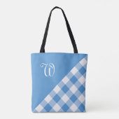 Monogram Light Blue White Buffalo Karo Geometric Tasche (Rückseite)