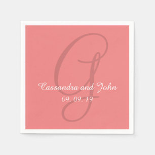 Monogram Light Coral Wedding Paper Napkins Serviette