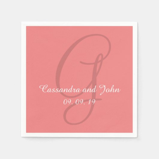 Monogram Light Coral Wedding Paper Napkins Serviette (Vorderseite)