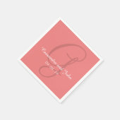 Monogram Light Coral Wedding Paper Napkins Serviette (Ecke)