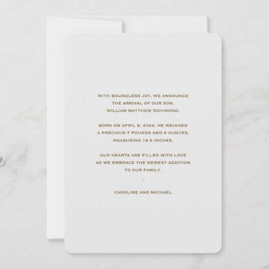 Monogram Light Gray Birth Ankündigung (Rückseite)