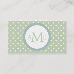 Monogram Light Green White Polka Dot Business Card Visitenkarte