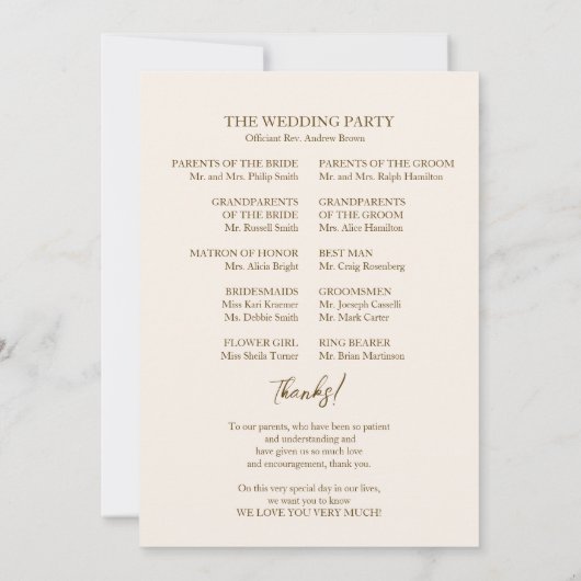 Monogram Light Peach Wedding Program Einladung (Rückseite)