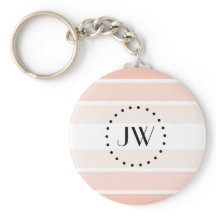 Monogram Light Pink Coral Pastel Stripes Schlüssel