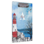 Monogram Lighthouse Watercolor Scene Klemmbrett (Rechts)
