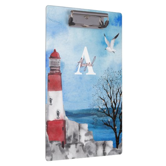 Monogram Lighthouse Watercolor Scene Klemmbrett (Rechts)