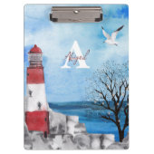Monogram Lighthouse Watercolor Scene Klemmbrett (Vorderseite)